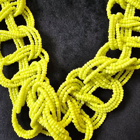 Womens Yellow Seeds Beaded Braided Choker Tribal Necklace with Lobster Clasp - Picture 2 of 6